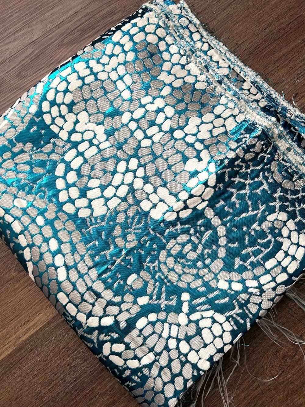 Blue Floral Mosaic Pattern Brocade Woven Fabric